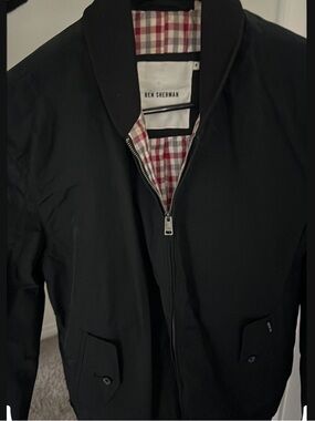 SZ M Ben Sherman Black Bomber Jacket with Check Lining